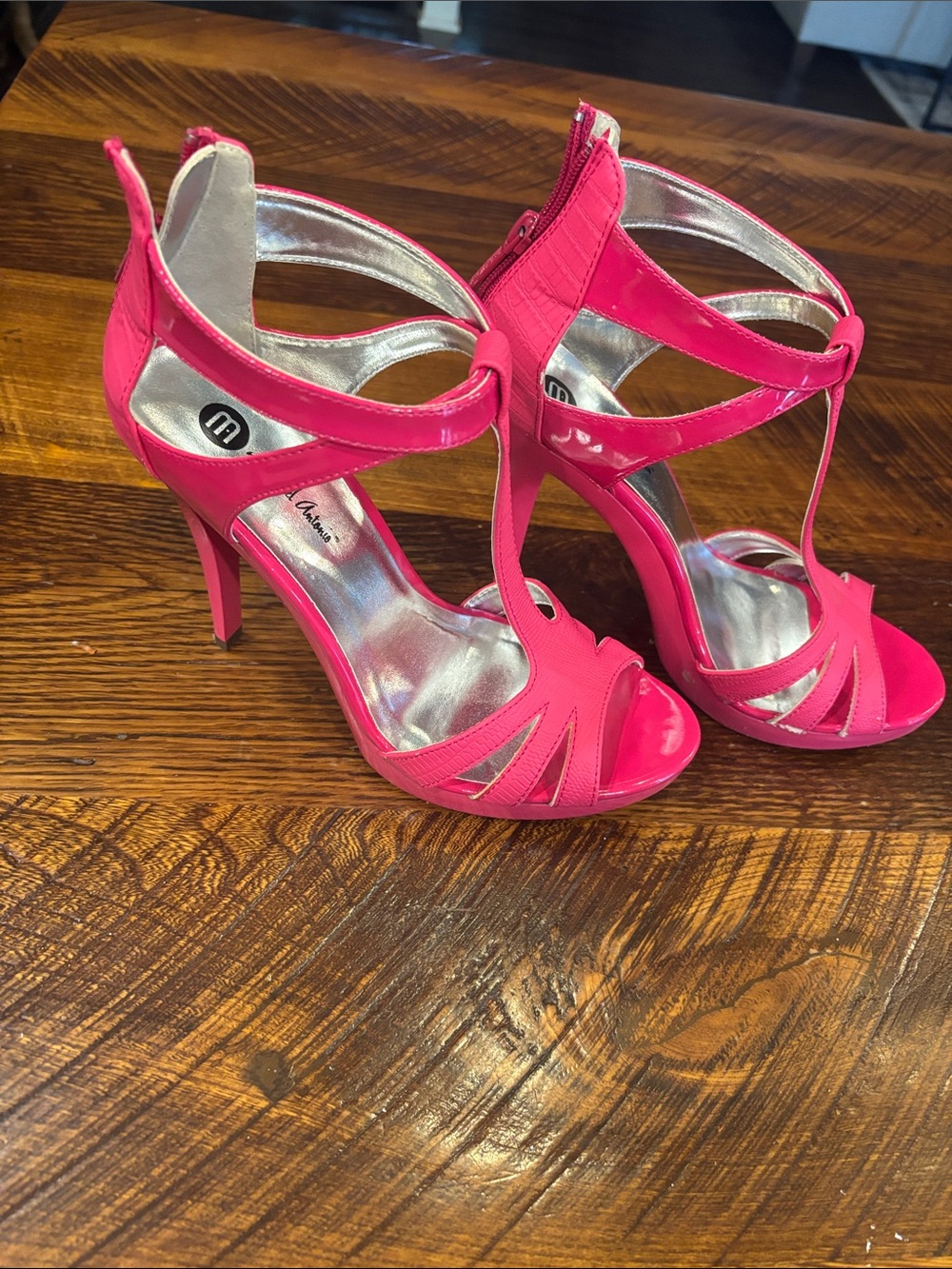 Michael Antonio Bright Pink T-Strap High Heel Sandals - Picture 3 of 7